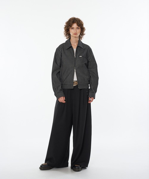 WISH FOR EVER ダブルジップショートジャケット WISH FOR EVER ブルゾン アウター SEERSUCKER DOUBLE ZIP SHORT