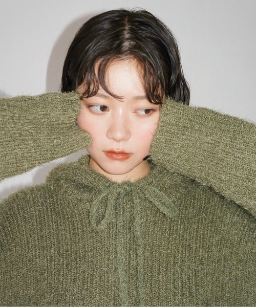 Musubore フェザーヤーンニットフーディー musubore（ムスボレ） ニット セーター feather yarn knit hoodie