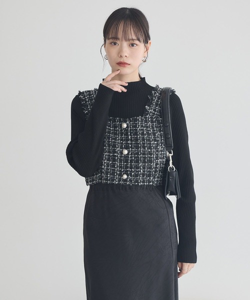 新品タグ付き♡ミストレアス♡コンパクトツイードビスチェ♡ブラック earth music&ecology（アース ミュージック＆エコロジー） ベスト ジレ
