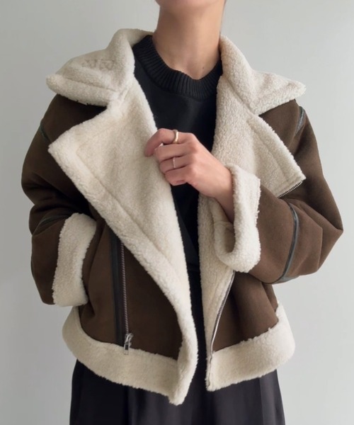 JUNOAH（ジュノア） ムートンコート ボアコート ボアフェイクムートン