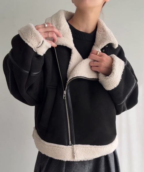 JUNOAH（ジュノア） ムートンコート ボアコート ボアフェイクムートン