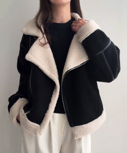 JUNOAH（ジュノア） ムートンコート ボアコート ボアフェイクムートン