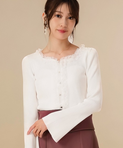 マチャット フリルパッチワークニット ローゲージ クルーネック ゆったり MISCH MASCH（ミッシュマッシュ） ニット セーター 2025秋冬新作