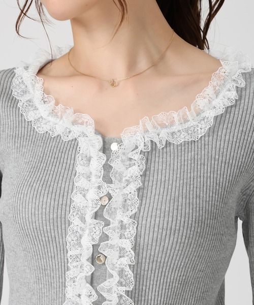 マチャット フリルパッチワークニット ローゲージ クルーネック ゆったり パッチワーク透かし柄ニット | natural couture(ナチュラルクチュール