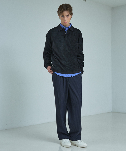 ABAHOUSE（アバハウス） ポロシャツ ベロアプリーツ ニットポロシャツ