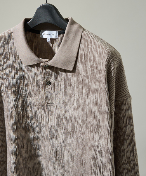 ABAHOUSE（アバハウス） ポロシャツ ベロアプリーツ ニットポロシャツ