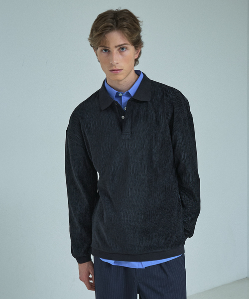 アバハウス（ABAHOUSE）/ベロアプリーツ ニットポロシャツ / オーバーサイズ ABAHOUSE（アバハウス） ポロシャツ ベロアプリーツ ニットポロシャツ