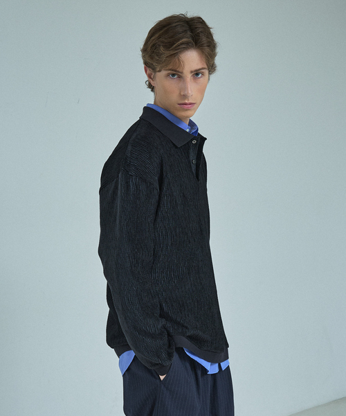 ABAHOUSE（アバハウス） ポロシャツ ベロアプリーツ ニットポロシャツ