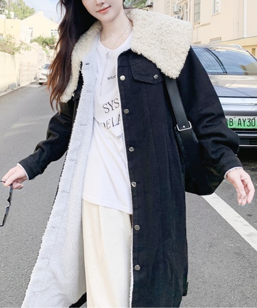ムートンコート ボアコート もこもこボアデニムロングコート