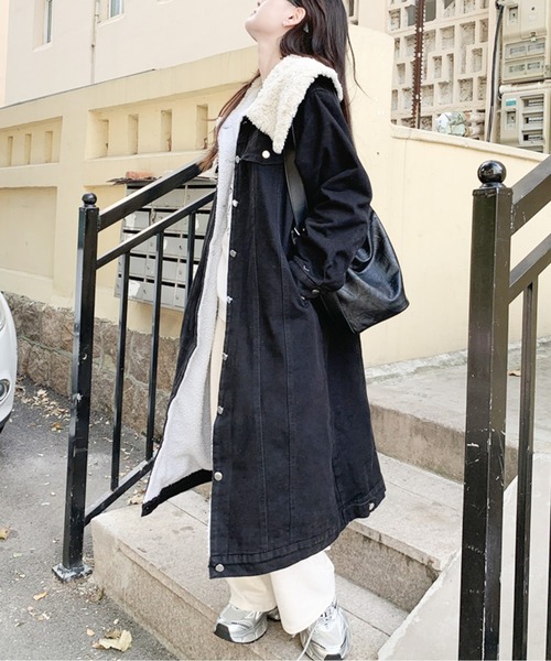 ムートンコート ボアコート もこもこボアデニムロングコート