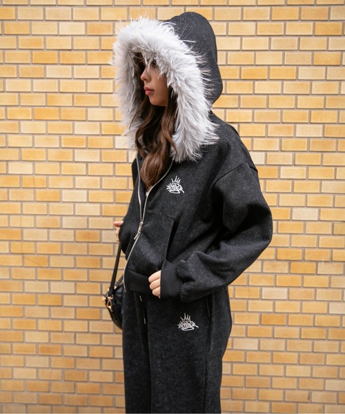 パーカー 「フードファー×ラメ」裏起毛 ジップパーカー バック