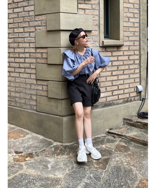 「JUMELLE」 半袖ブラウス M ネイビー レディース_画像3