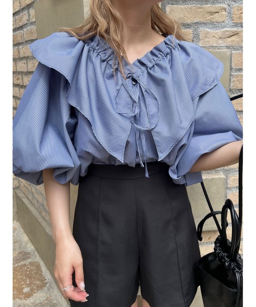 「JUMELLE」 半袖ブラウス M ネイビー レディース_画像9