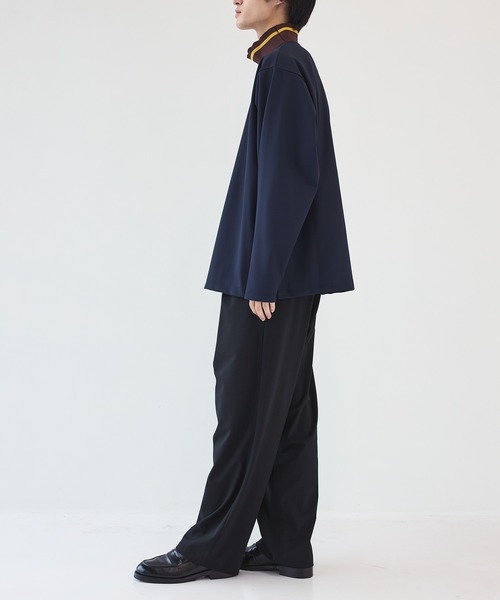 UJOH ウジョー ダークネイビー ストライプ スラックス UJOH（ウジョー） スラックス 「UJOH HOMME」Tape-Belt 1 Tuck PNT