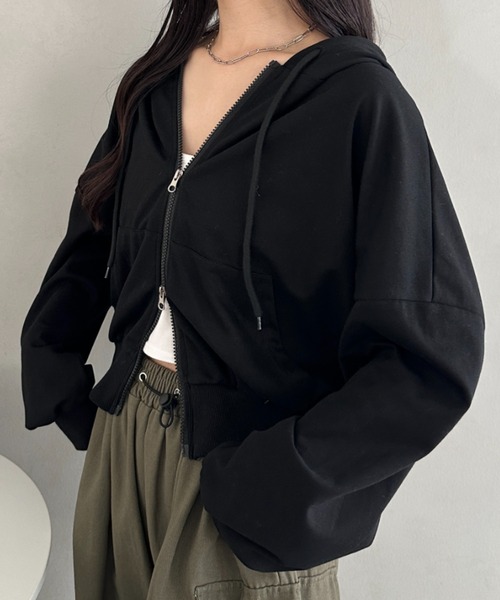 CLEA パーカー ダブルジップショートパーカー レディース : ZOZOTOWN