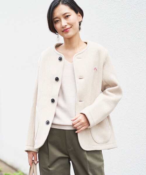 DANTON ダントン　インサレーションジャケットノーカラー36 S ベージュ Danton（ダントン） ノーカラージャケット 36 ライトベージュ