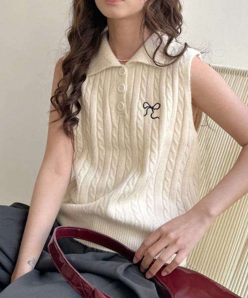 Ada. タンクトップ ノースリーブ ポロデザイン ノースリーブ ワン