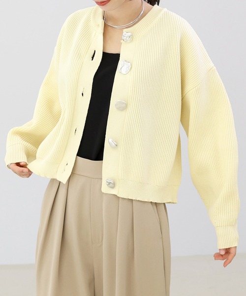 Aletta vita カーディガン 片畦編みマルチボタンニットカーディガン