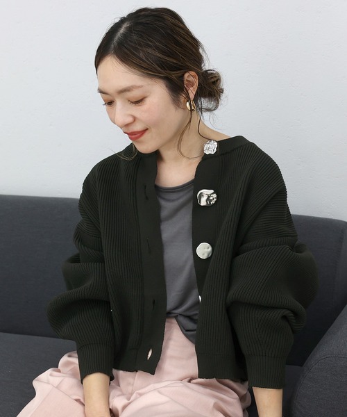 Aletta vita カーディガン 片畦編みマルチボタンニットカーディガン