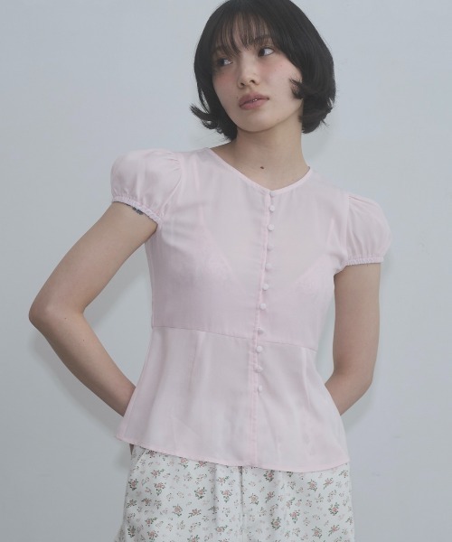 ブラウス シャツ puff sleeve button blouse / パフスリーブボタンブラウス レディースの画像