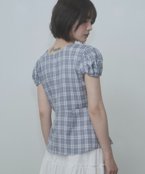 ブラウス シャツ puff sleeve button blouse / パフスリーブボタンブラウス レディースの画像