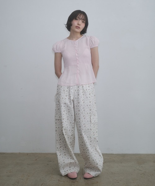 ブラウス シャツ puff sleeve button blouse / パフスリーブボタンブラウス レディースの画像