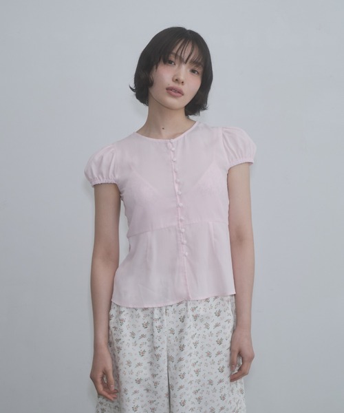ブラウス シャツ puff sleeve button blouse / パフスリーブボタンブラウス レディースの画像