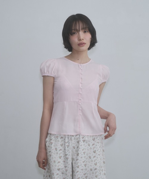 ブラウス シャツ puff sleeve button blouse / パフスリーブボタンブラウス レディースの画像