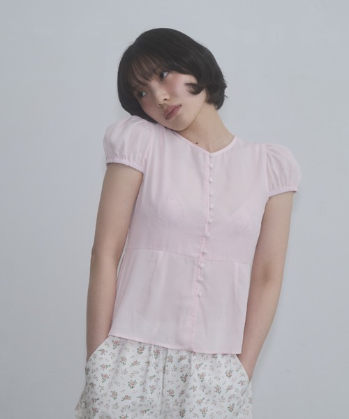 ブラウス シャツ puff sleeve button blouse / パフスリーブボタンブラウス レディースの画像