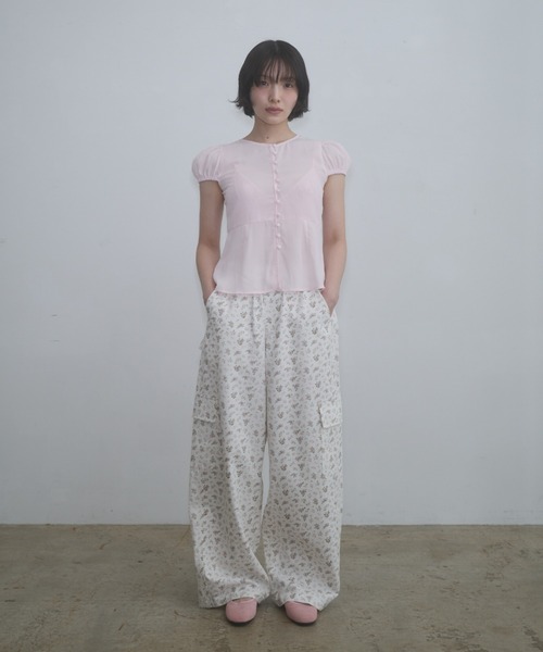 ブラウス シャツ puff sleeve button blouse / パフスリーブボタンブラウス レディースの画像