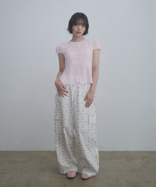 ブラウス シャツ puff sleeve button blouse / パフスリーブボタンブラウス レディースの画像