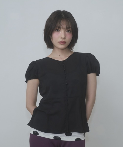 ブラウス シャツ puff sleeve button blouse / パフスリーブボタンブラウス レディースの画像