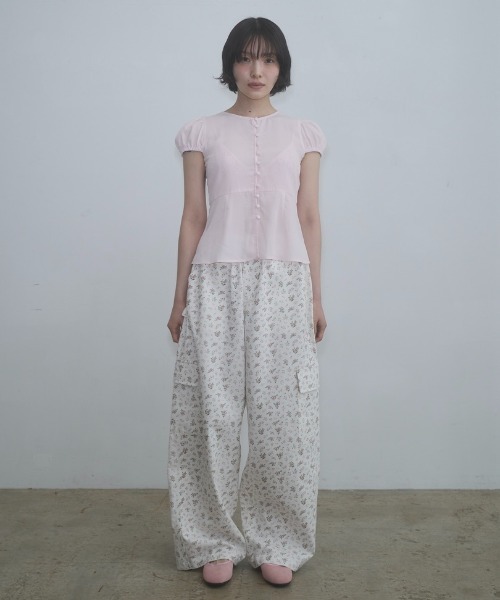 ブラウス シャツ puff sleeve button blouse / パフスリーブボタンブラウス レディースの画像