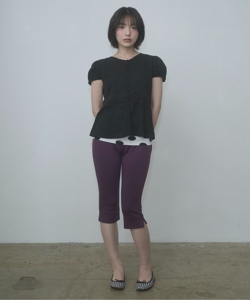 ブラウス シャツ puff sleeve button blouse / パフスリーブボタンブラウス レディースの画像