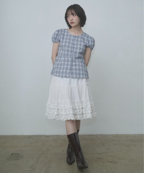 ブラウス シャツ puff sleeve button blouse / パフスリーブボタンブラウス レディースの画像