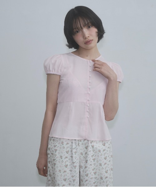 ブラウス シャツ puff sleeve button blouse / パフスリーブボタンブラウス レディースの画像