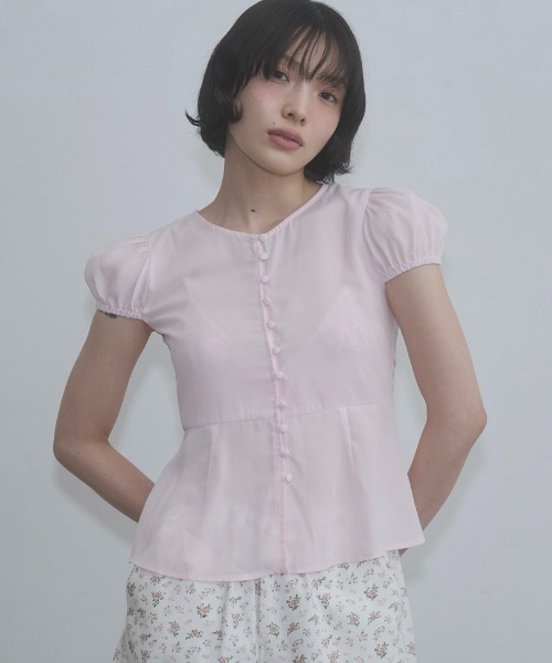 ブラウス シャツ puff sleeve button blouse / パフスリーブボタンブラウス レディースの画像