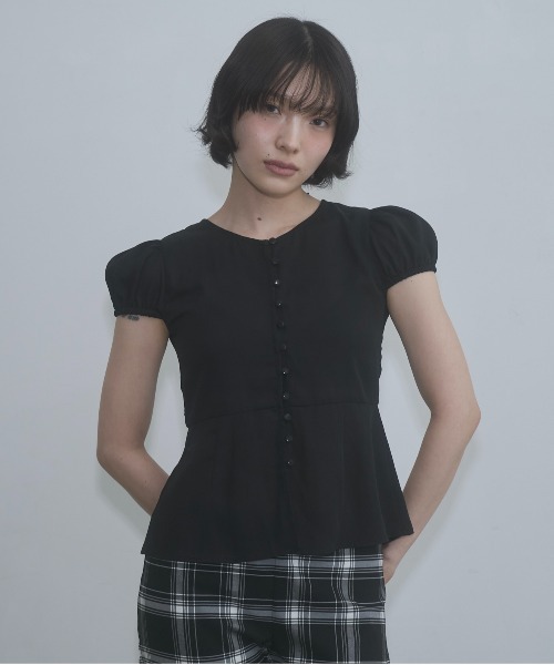 ブラウス シャツ puff sleeve button blouse / パフスリーブボタンブラウス レディースの画像