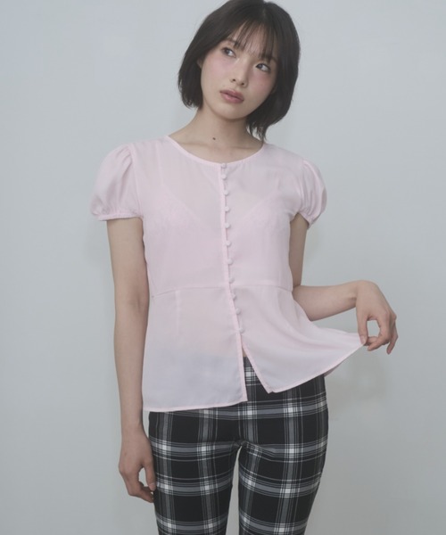 ブラウス シャツ puff sleeve button blouse / パフスリーブボタンブラウス レディースの画像
