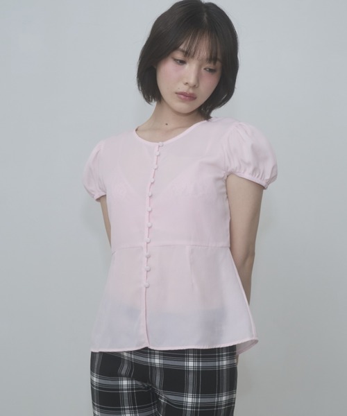 ブラウス シャツ puff sleeve button blouse / パフスリーブボタンブラウス レディースの画像