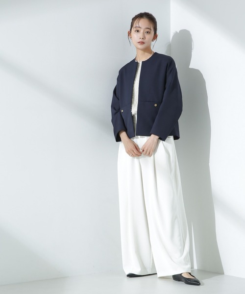「NANO universe」 ノーカラージャケット S ダークネイビー レディースの画像