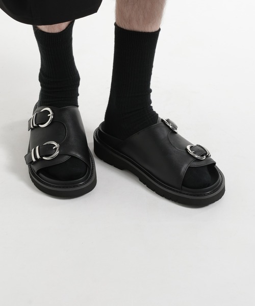HARE 厚底サンダル バックル ブラック HARE（ハレ） 厚底 サンダル ダブルバックルサンダル(HARE) メンズ