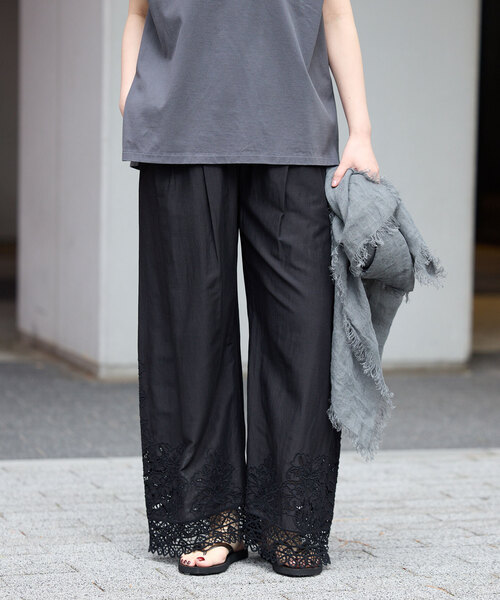 ワイドパンツ パンツ 「追加」カットワークレースパンツ レディースの画像
