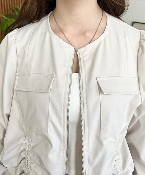 【新品 未使用】OLUN linen blend jacket アイボリー M moment+ ブルゾン M アイボリー レディース : ZOZOTOWN Yahoo!店