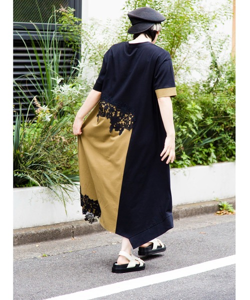 「OSMOSIS」 半袖ワンピース ONE SIZE カーキ レディース_画像6