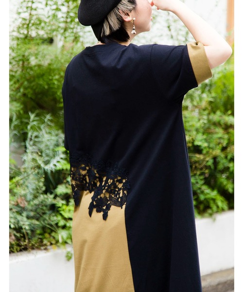 「OSMOSIS」 半袖ワンピース ONE SIZE カーキ レディース_画像9