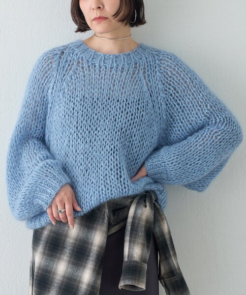 美品✨25AW 現行 Whim Gazetteハンドクルー ニット モヘア Whim Gazette（ウィム ガゼット） ニット セーター ハンドモヘヤプル