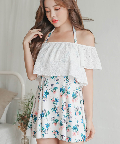 Lace Ladies（レースレディース） 水着 レースカバーアップ付花柄 