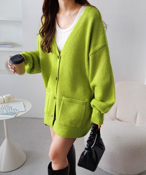 andme（アンドミー） カーディガン モヘアタッチオーバーサイズ長袖