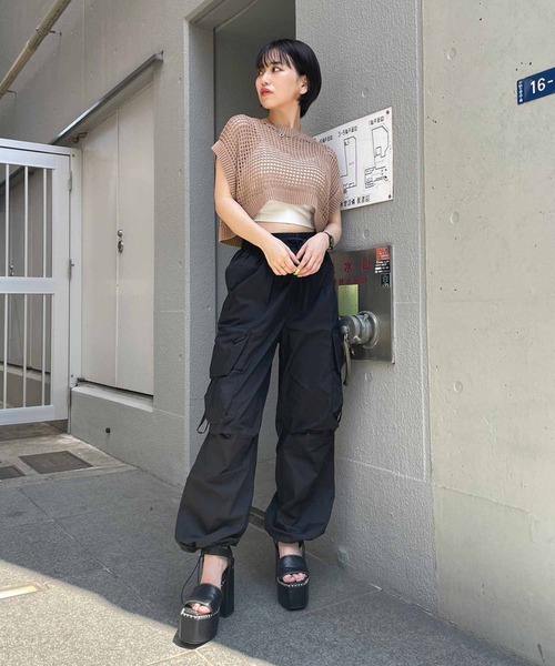 ENVYM ニット セーター ノースリメッシュニット レディース